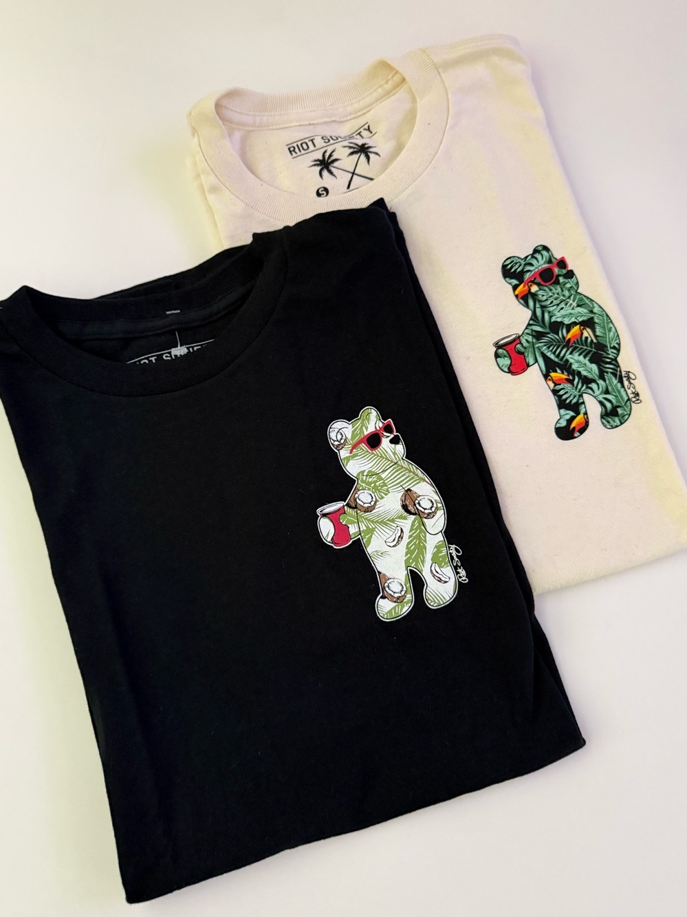 Riot Society Set of 2 Cream Tropical Toucan Bear & Black Coconut NWOT